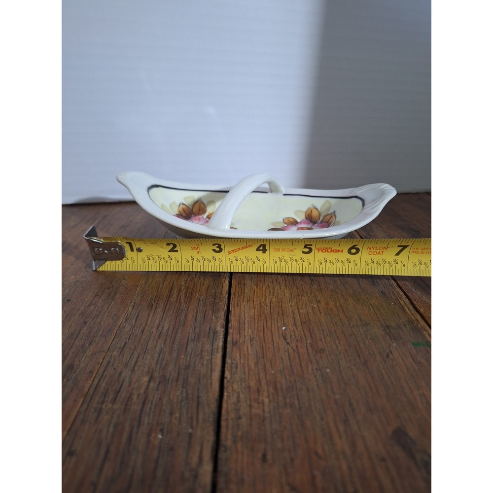 Vintage Hand Painted Japan Porcelain Floral Nappy Dish Handle Scalloped Edge‎ - Picture 6 of 7